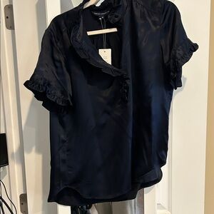 French Connection Midnight Blue Ruffle Blouse